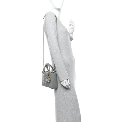 Patent Cannage Mini Lady Dior Grey Stone