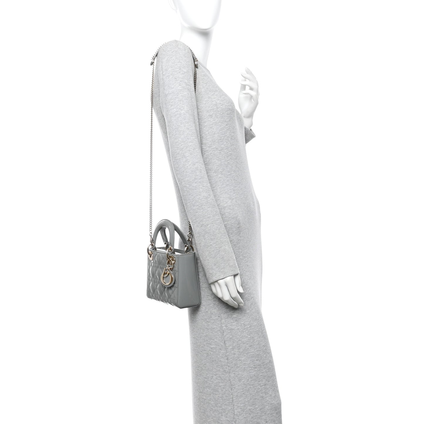 Patent Cannage Mini Lady Dior Grey Stone