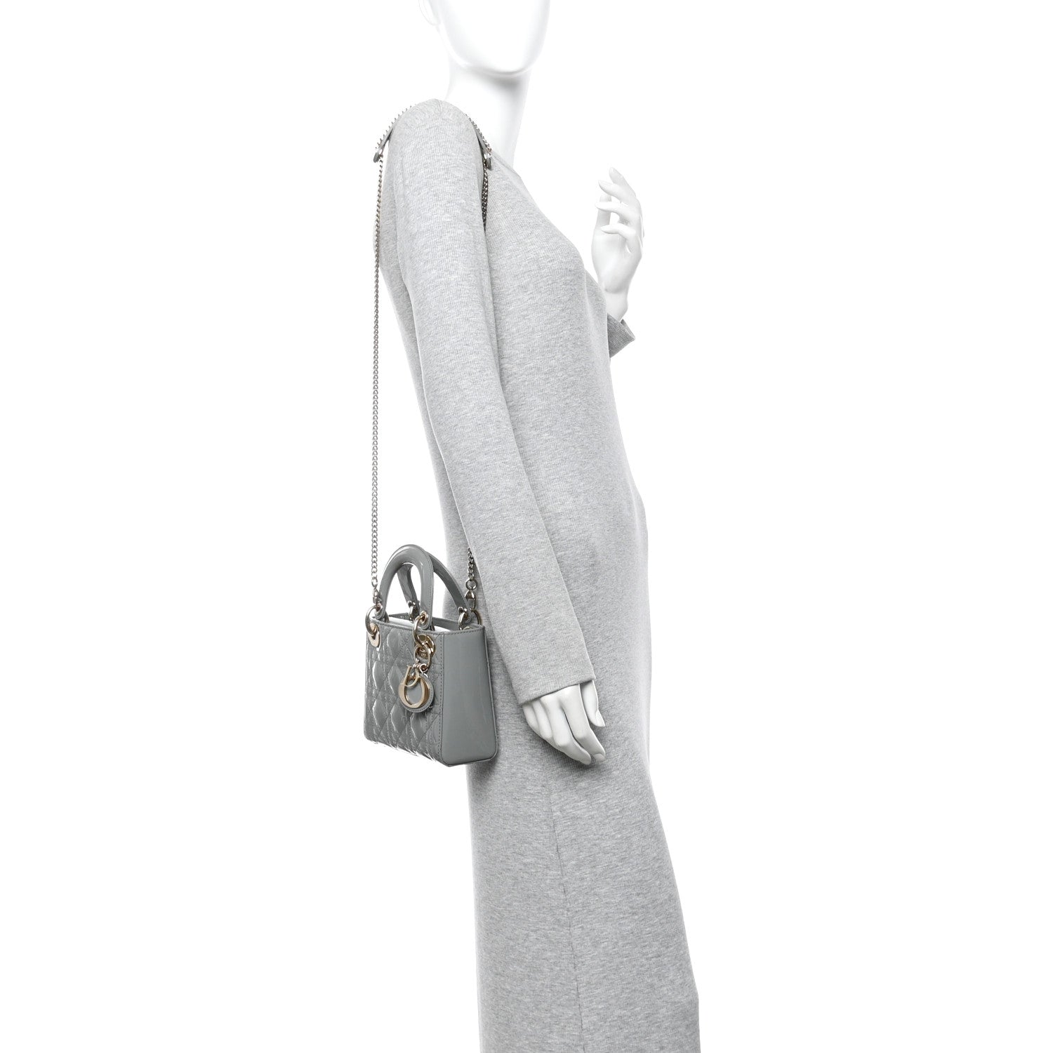 Christian Dior Patent Cannage Mini Lady Dior Grey Stone 2 of 9