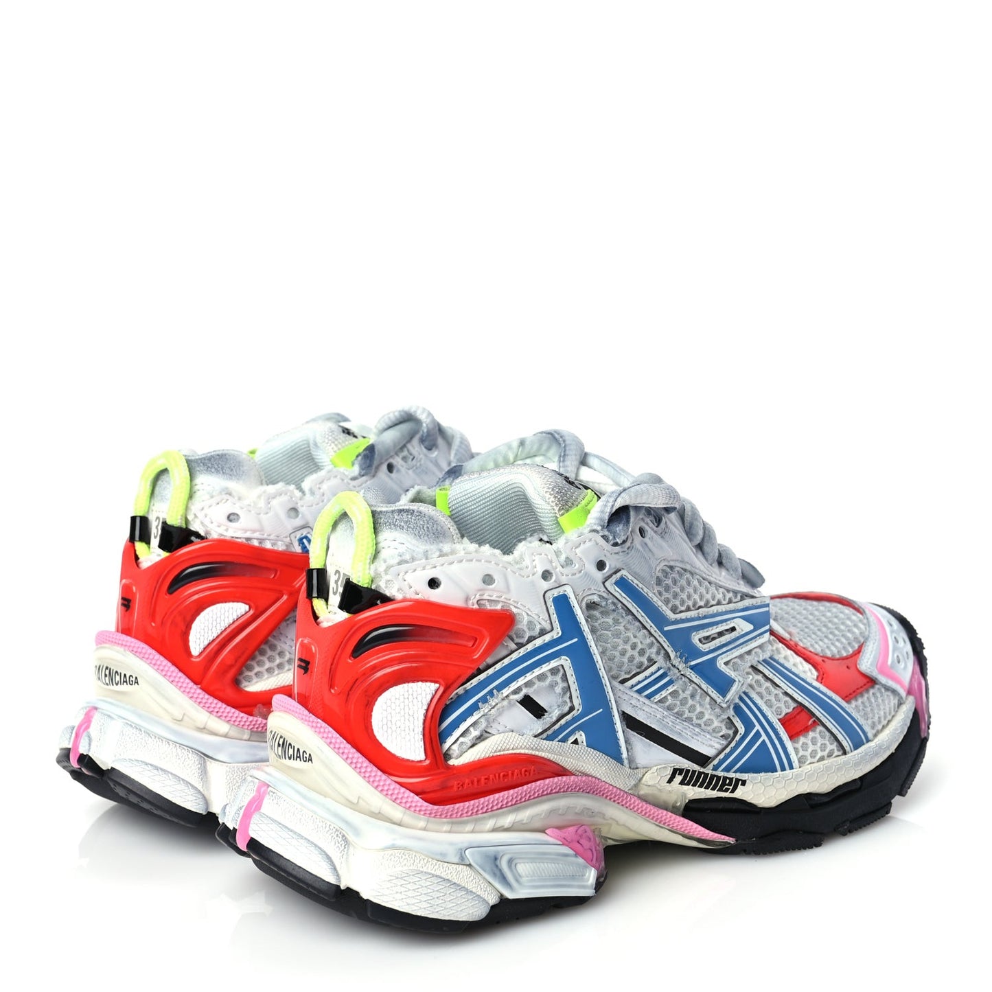 Mesh Rubber Womens Runner Sneakers 35 White Red Blue Pink