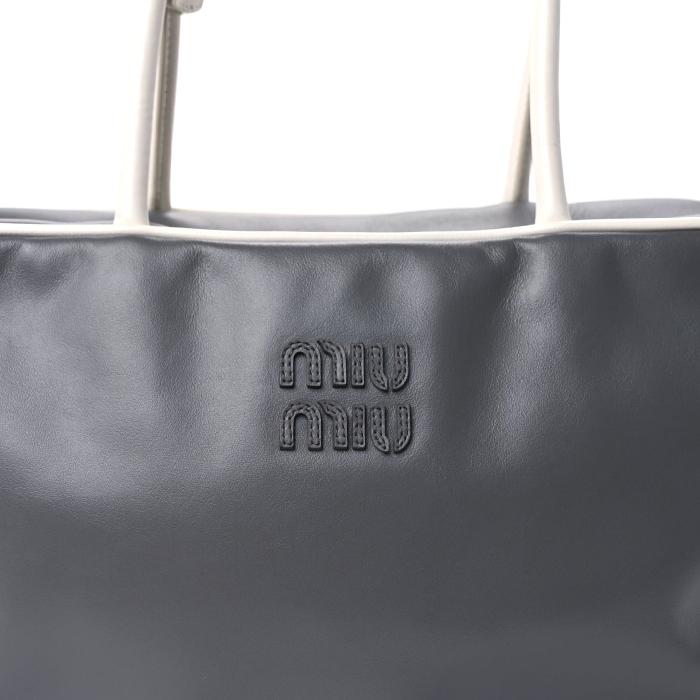 Soft Calf Softy Contrast Large Beau Top Handle Bag Marmo White