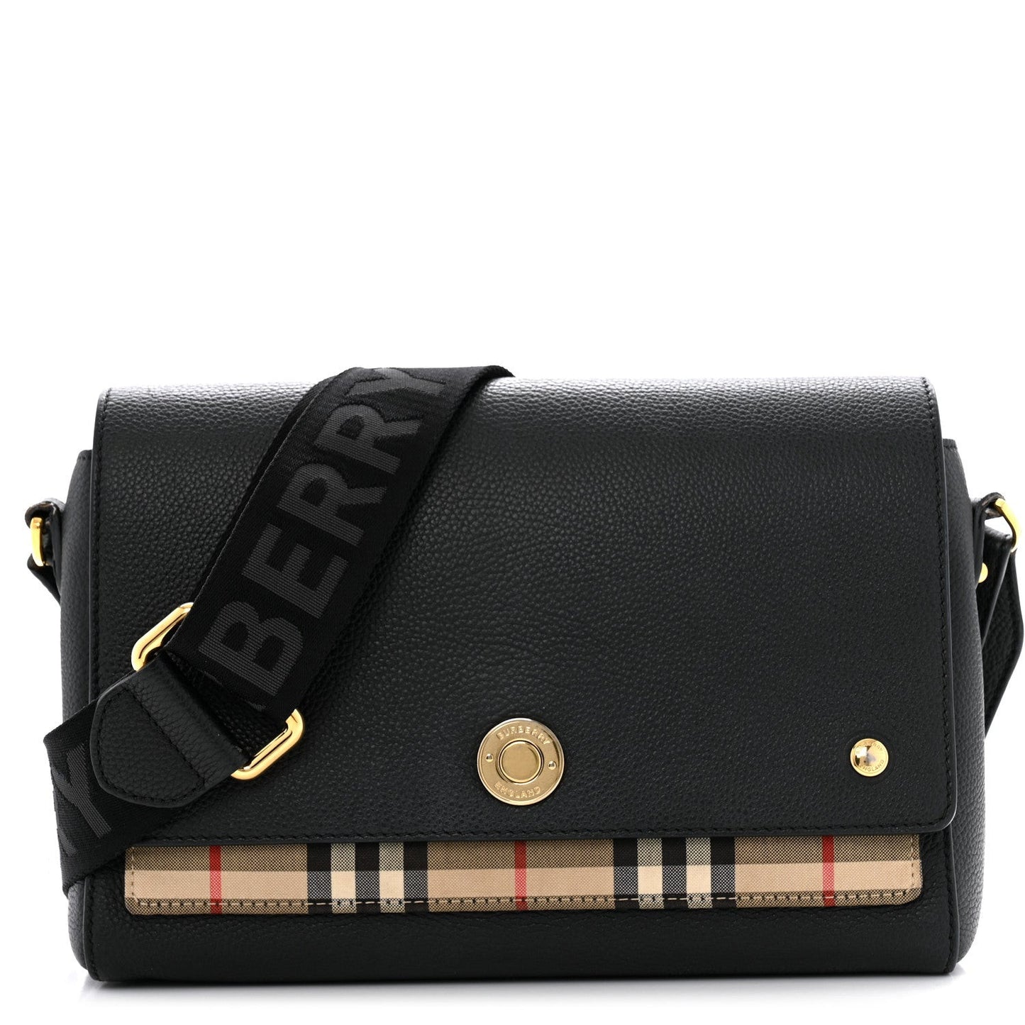 Grainy Calfskin Vintage Check Note Crossbody Bag Black