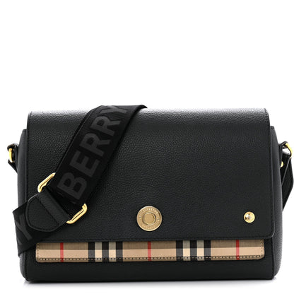 Burberry Grainy Calfskin Vintage Check Note Crossbody Bag Black 1 of 7