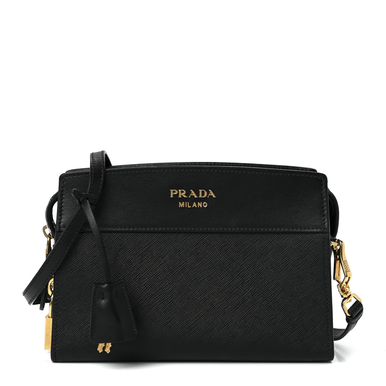 Prada Saffiano City Calfskin Esplanade Crossbody Bag Black 1 of 11