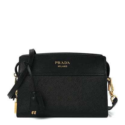 Prada Saffiano City Calfskin Esplanade Crossbody Bag Black 1 of 11