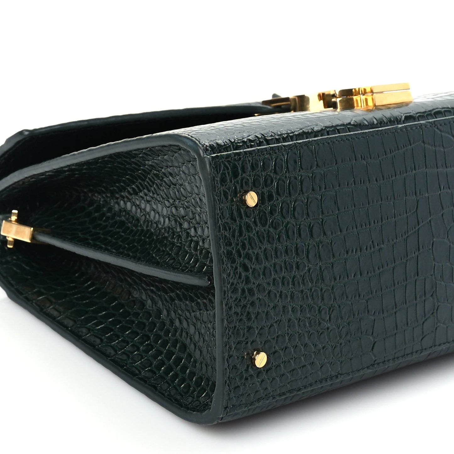 Calfskin Crocodile Embossed Medium Classic Monogram Cassandra Top Handle Dark Mint