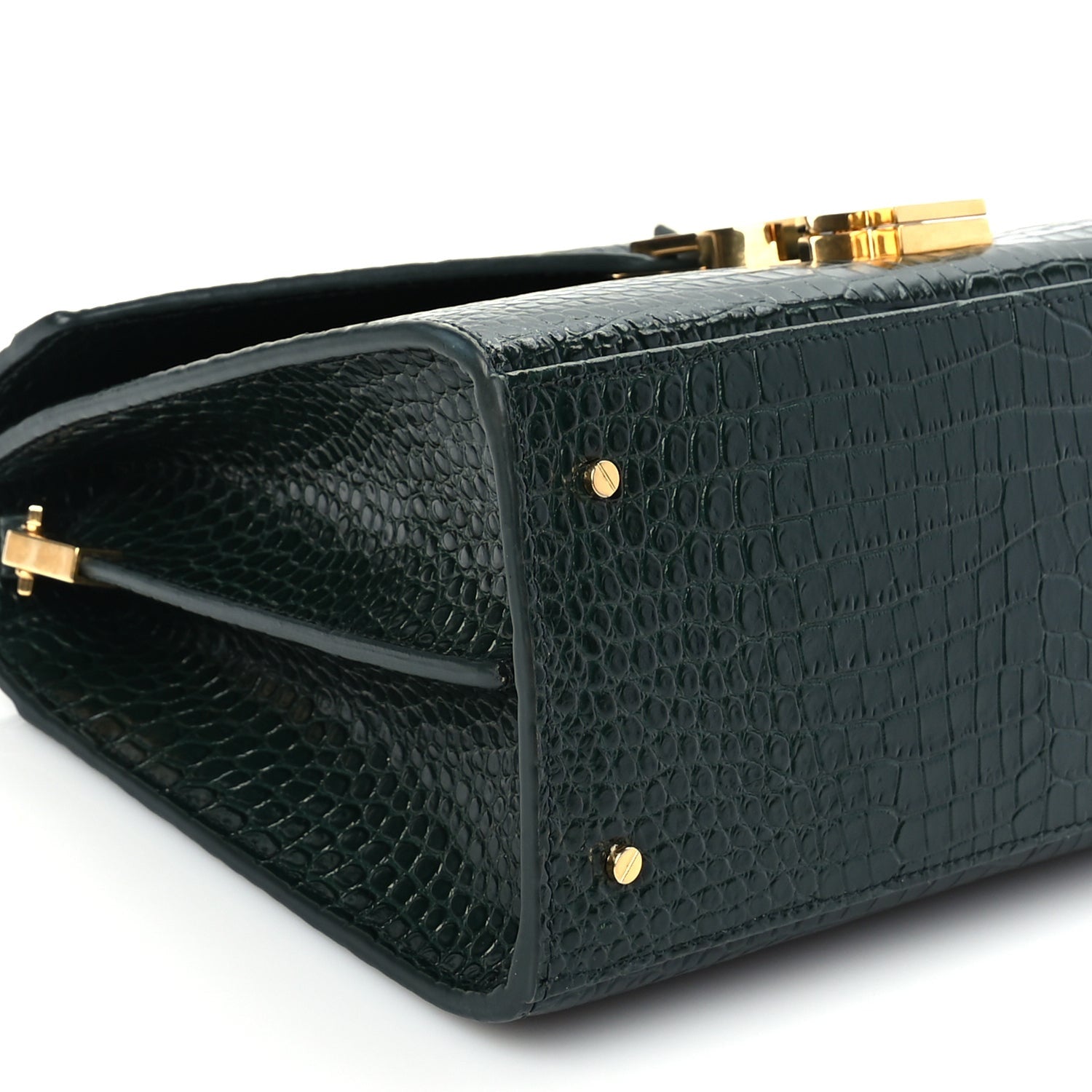 Saint Laurent Calfskin Crocodile Embossed Medium Classic Monogram Cassandra Top Handle Dark Mint 7 of 8