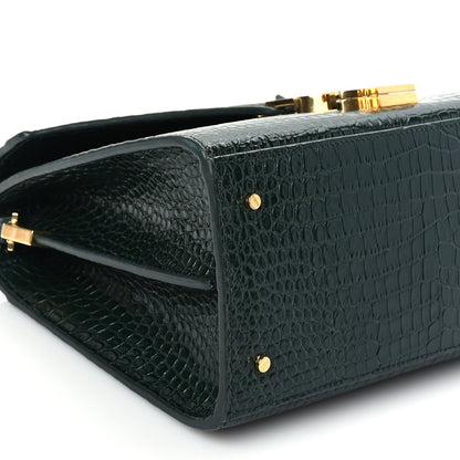 Saint Laurent Calfskin Crocodile Embossed Medium Classic Monogram Cassandra Top Handle Dark Mint 7 of 8