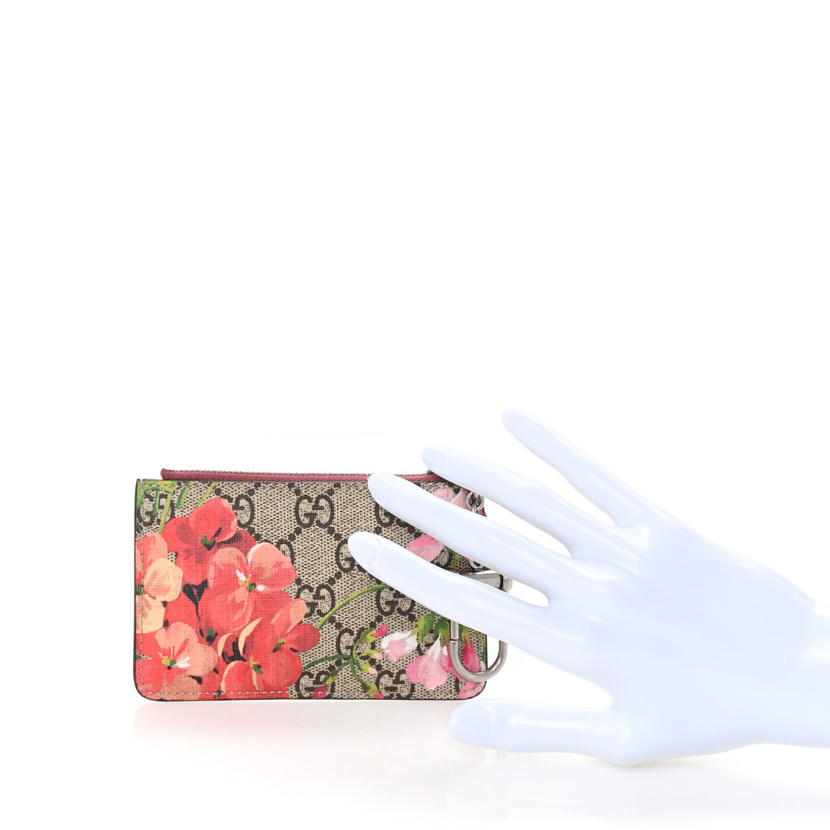 GG Supreme Monogram Blooms Key Ring Coin Case Beige Multicolor Dry Rose