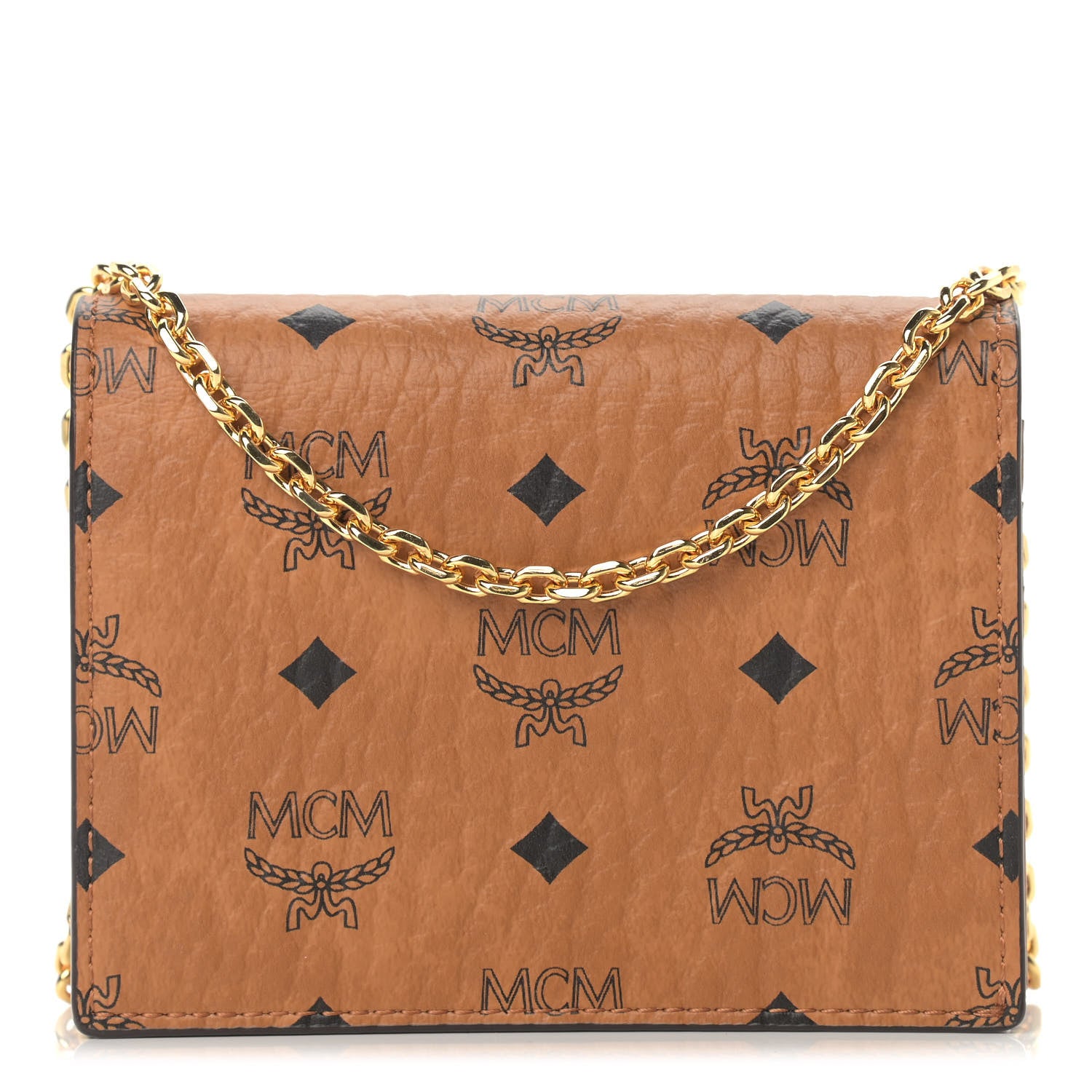 MCM Visetos Original Mini Chain Wallet Cognac 1 of 8