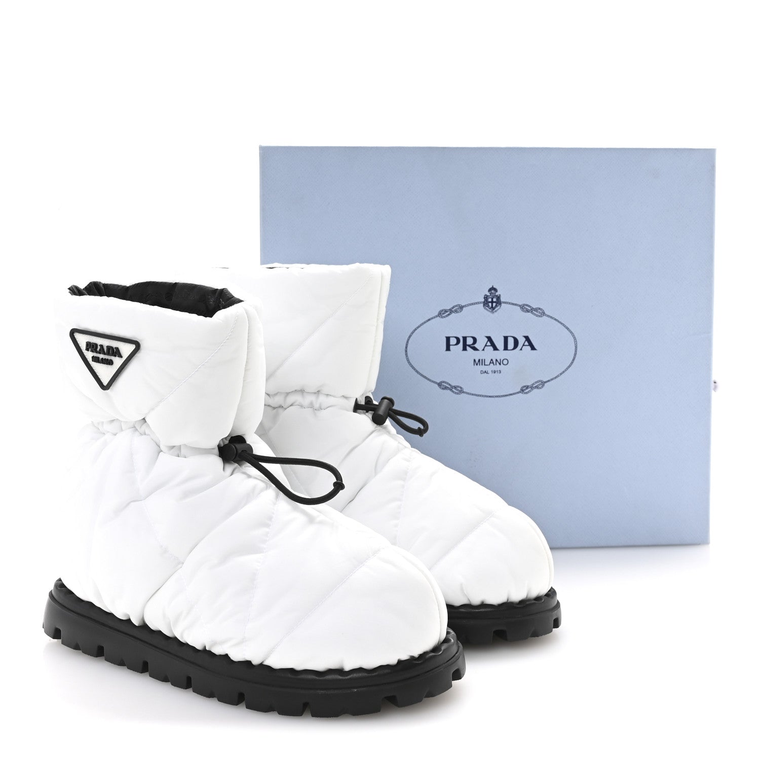 Prada Re-Nylon Piuma Triangle Logo Padded Drawcord 20mm Snow Boots 37 Bianco 8 of 8