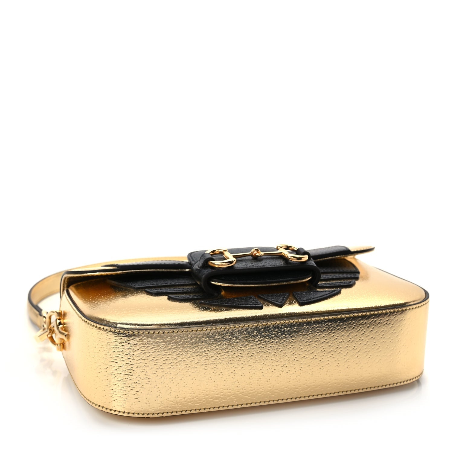 Gucci X ADIDAS Textured Dollar Calfskin Web Trefoil Horsebit 1955 Shoulder Bag King Gold Black 3 of 8