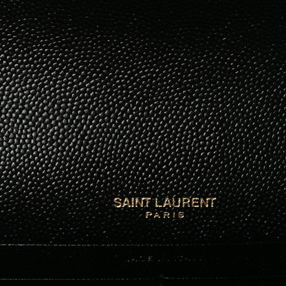 Saint Laurent Grain De Poudre Matelasse Chevron Monogram Envelope Chain Wallet  Black 5 of 8