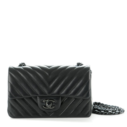 Chanel Lambskin Chevron Quilted Mini Rectangular Flap So Black 1 of 8