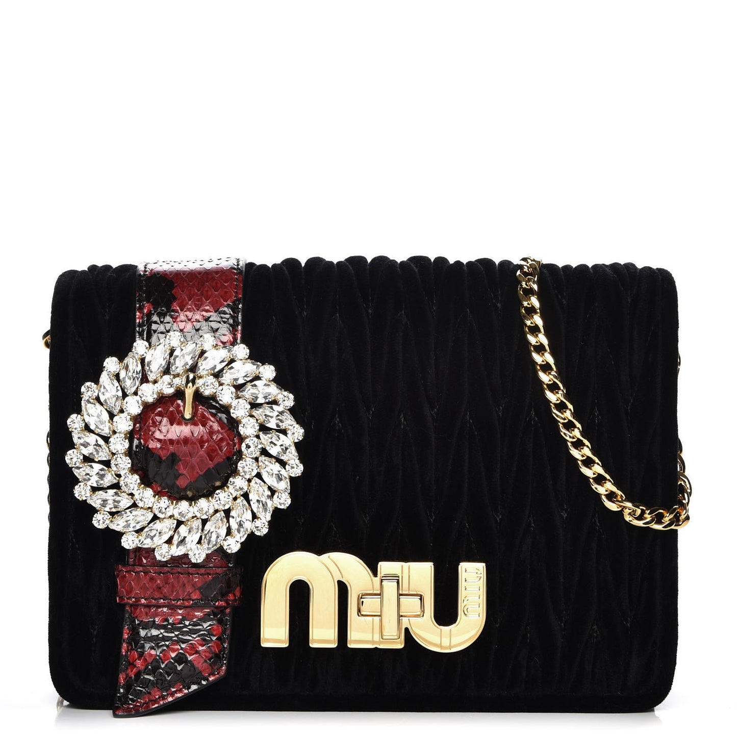 Velluto Matelasse Ayers Crystal Embellished Shoulder Bag Nero Black Rosso