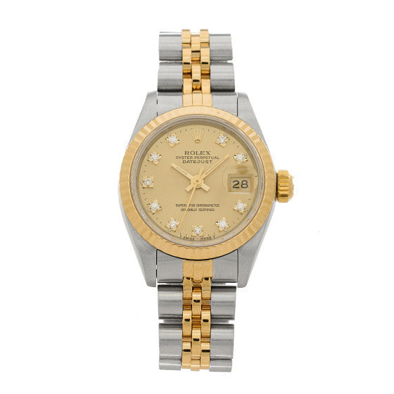 Rolex Stainless Steel 18K Yellow Gold Diamond 26mm Oyster Perpetual Datejust Watch Champagne 69173 1 of 1