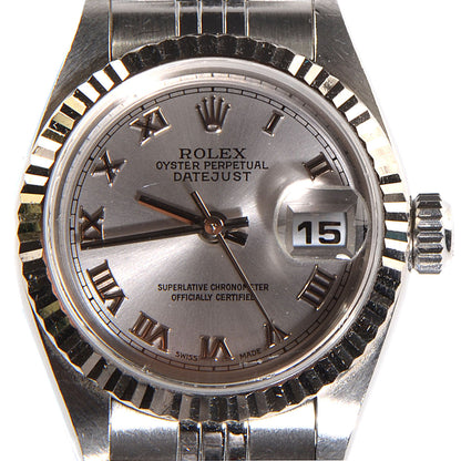 Rolex Stainless Steel 18K White Gold 26mm Oyster Perpetual Datejust Watch Silver Roman 179174 4 of 8
