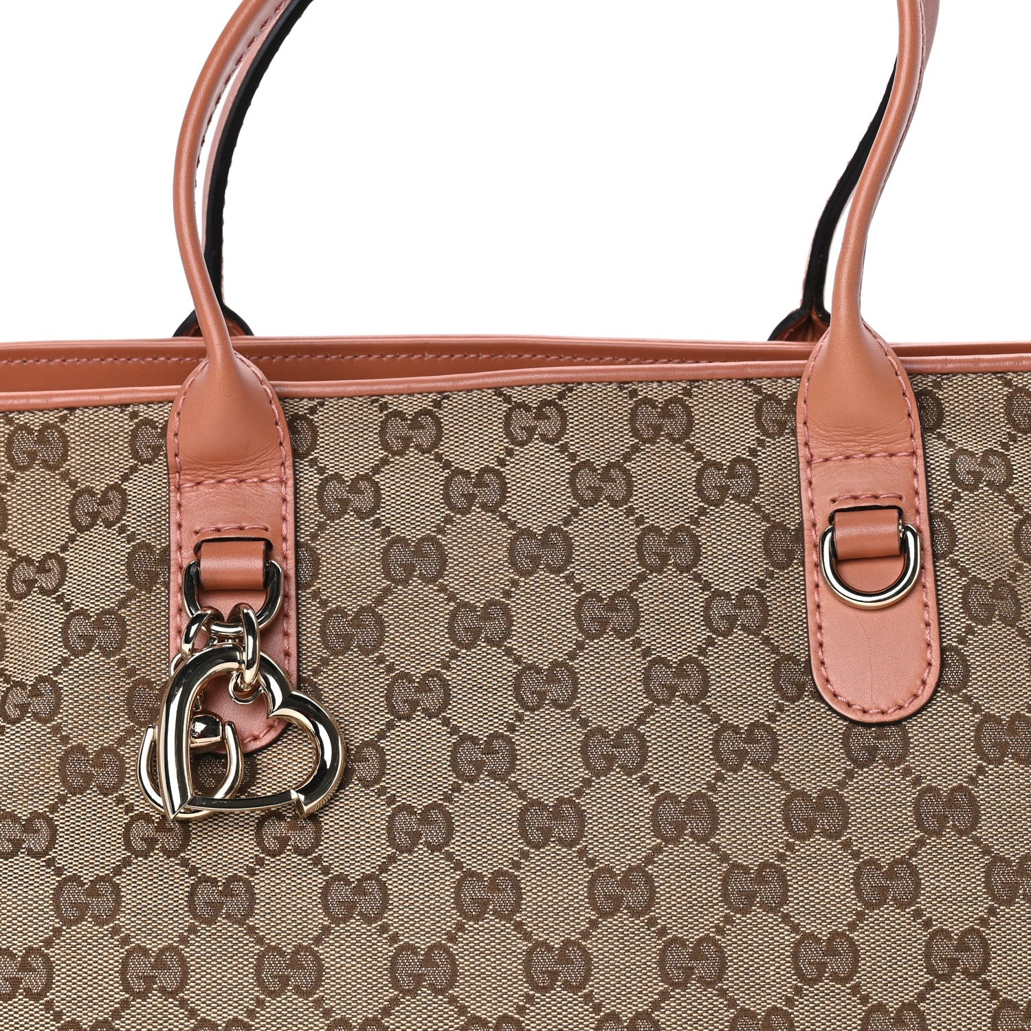 Gucci Monogram Large Heart Bit Charm Top Handle Tote Coral 7 of 9
