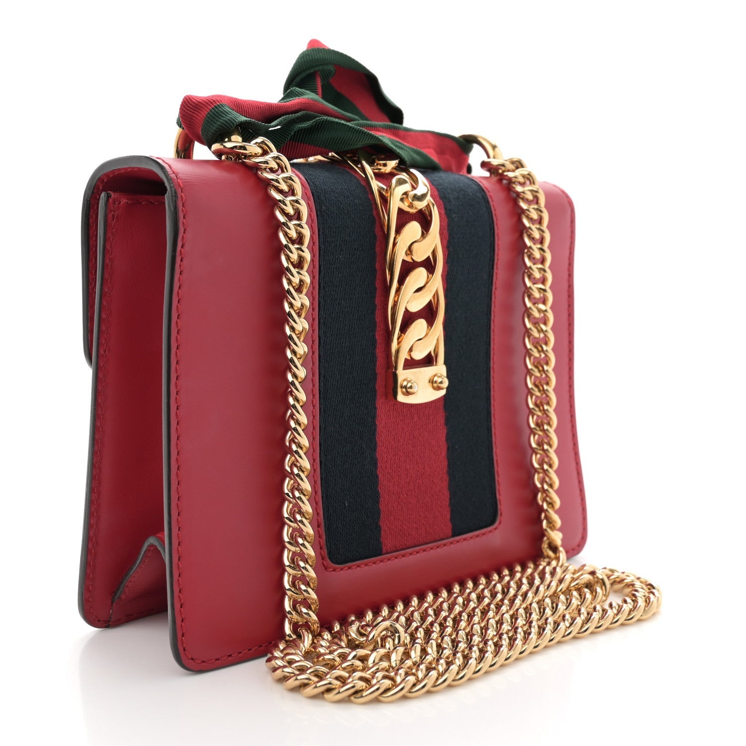 Gucci Calfskin Mini Sylvie Chain Shoulder Bag Hibiscus Red 3 of 7