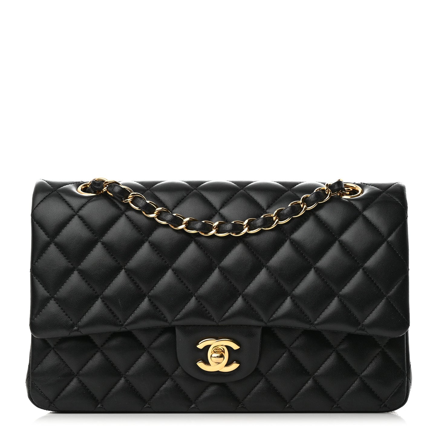 Lambskin Quilted Medium Double Flap Black