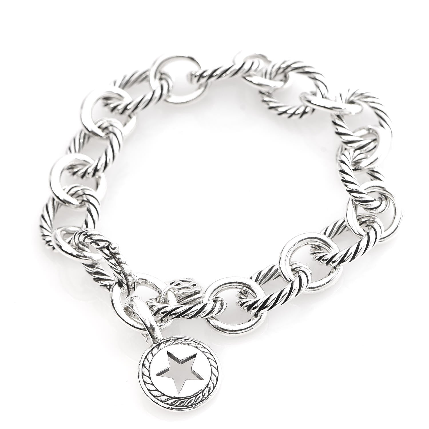 David Yurman Sterling Silver 12mm Large Oval Link Star Charm Bracelet 1 of 5
