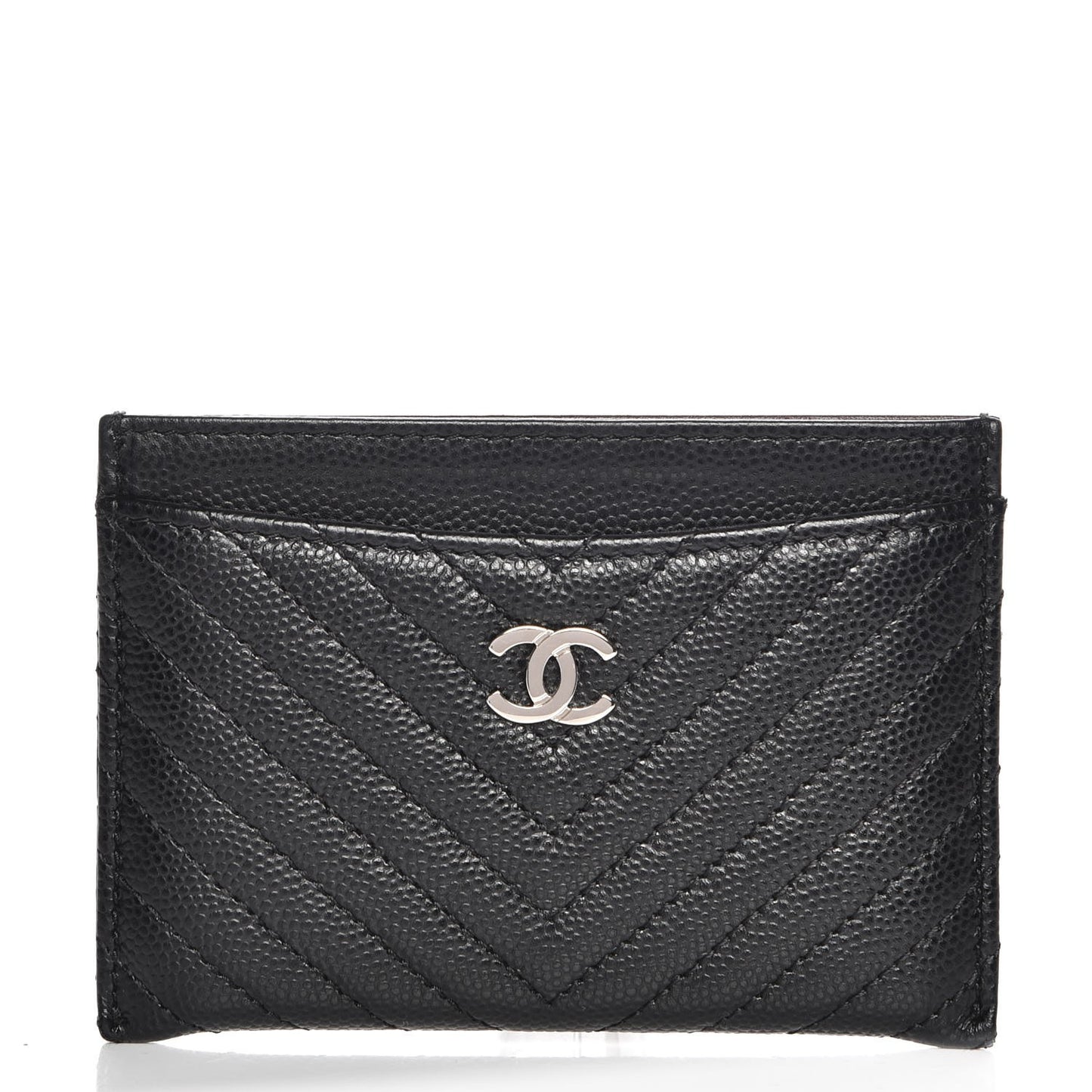 Caviar Chevron Quilted Card Holder Black