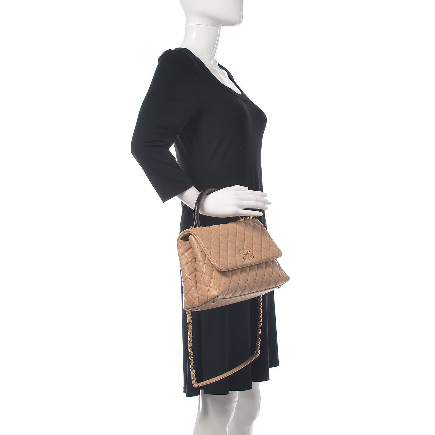 Caviar Lizard Embossed Quilted Small Coco Handle Flap Beige