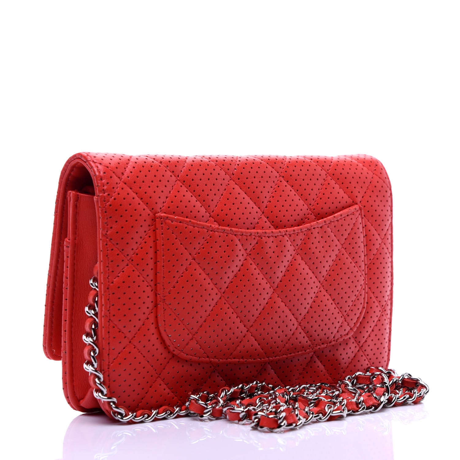 Chanel Perforated Lambskin Quilted Wallet On Chain WOC Red 6 of 23