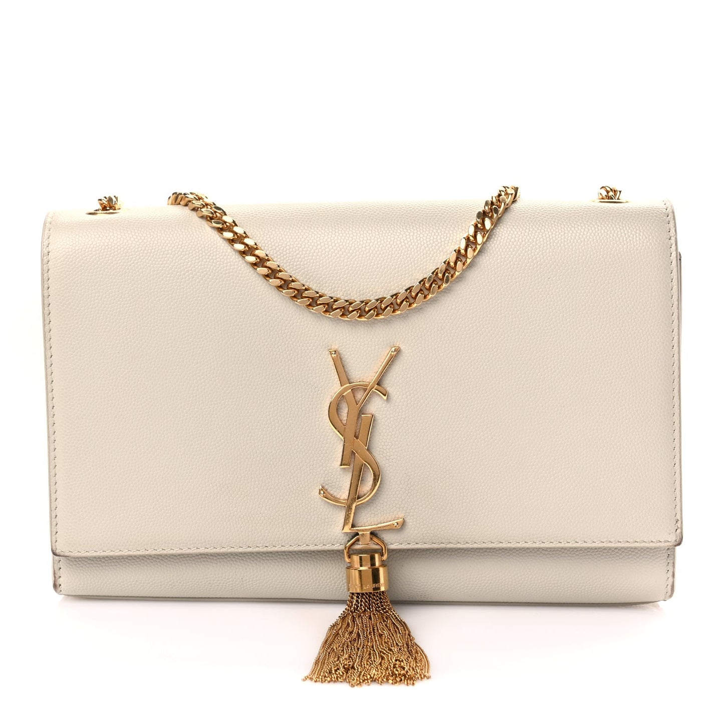 Grain De Poudre Calfskin Medium Classic Monogram Kate Tassel Satchel Crema Soft