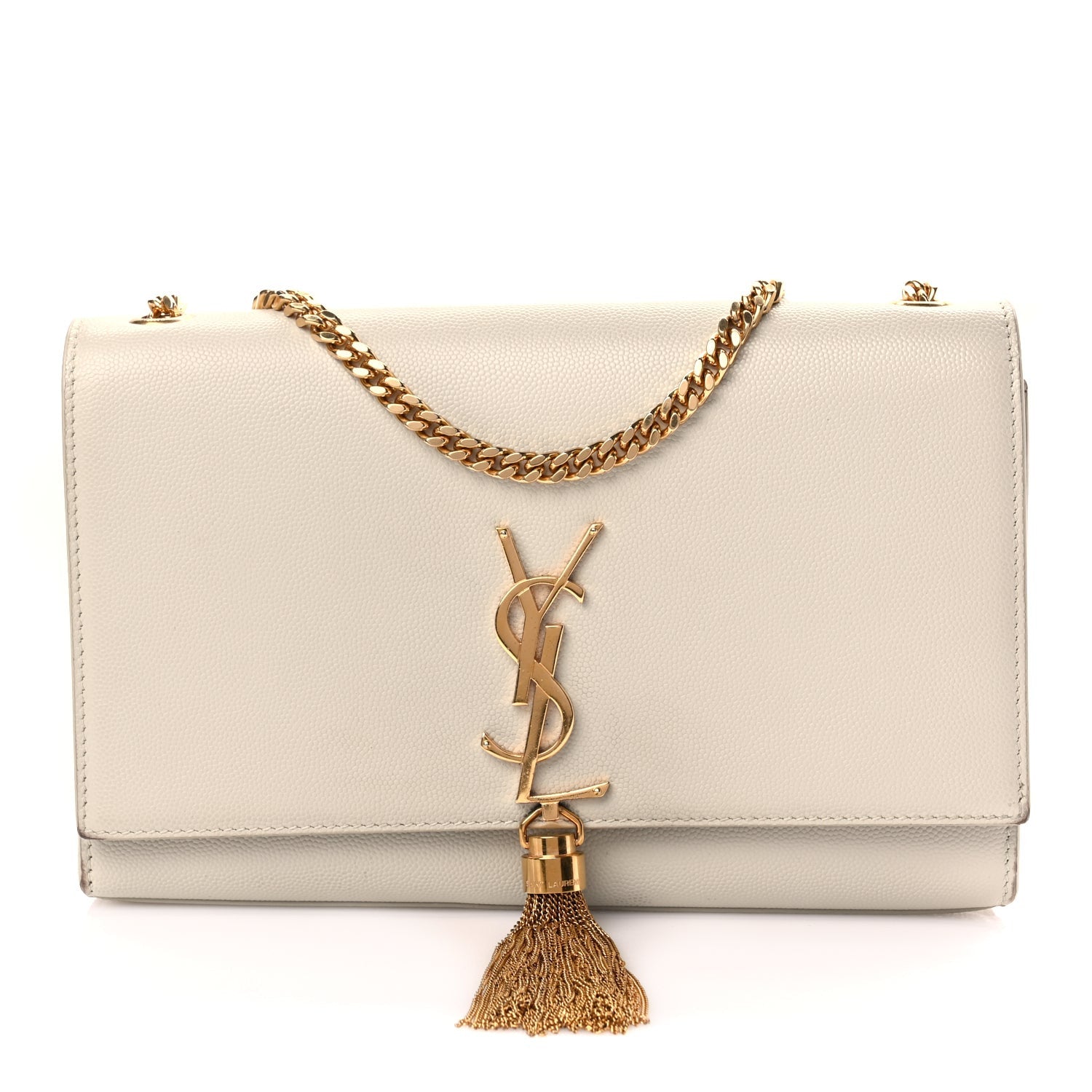Saint Laurent Grain De Poudre Calfskin Medium Classic Monogram Kate Tassel Satchel Crema Soft 1 of 8