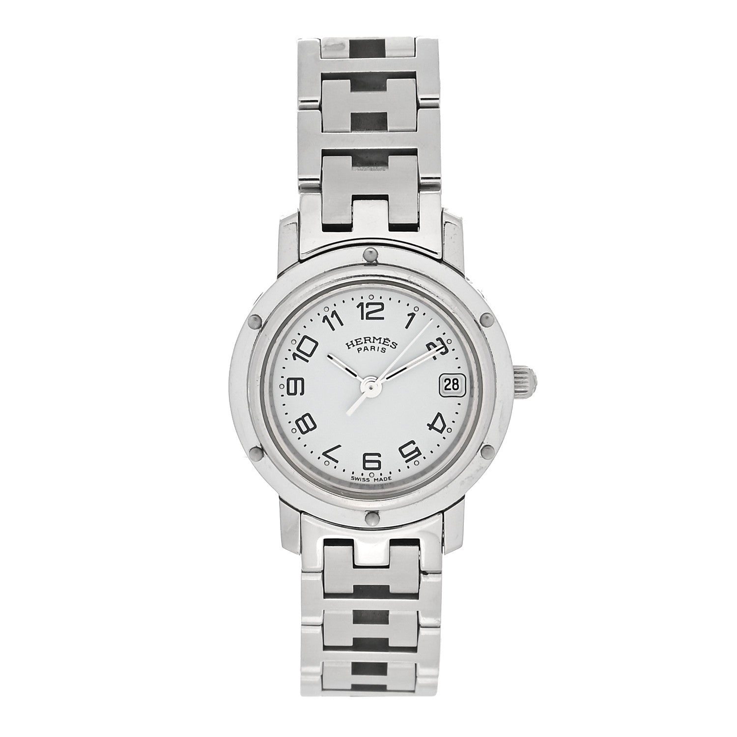 Hermes Stainless Steel 24mm Clipper Quartz Watch White 1 of 5