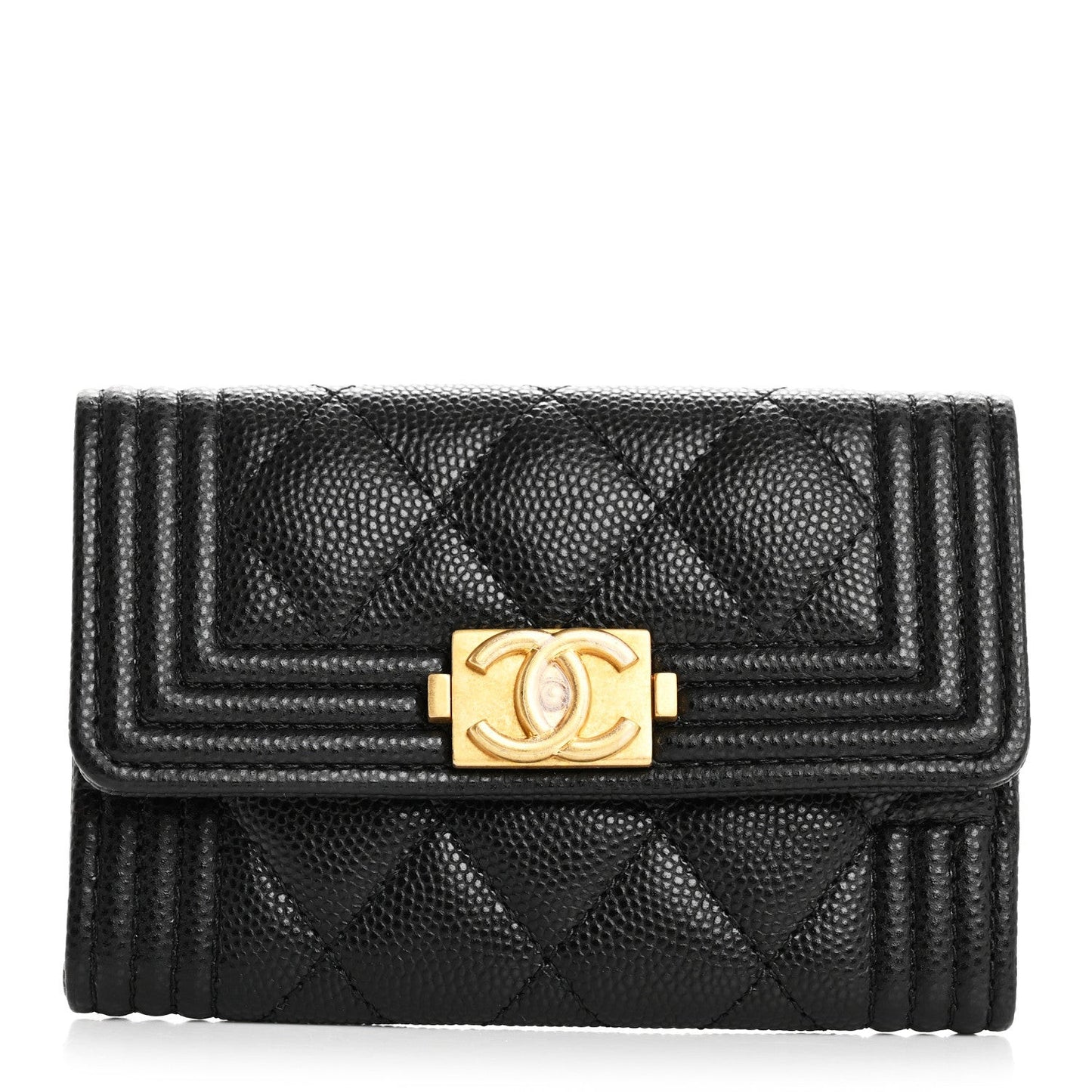 Caviar Quilted Boy Flap Card Holder Black