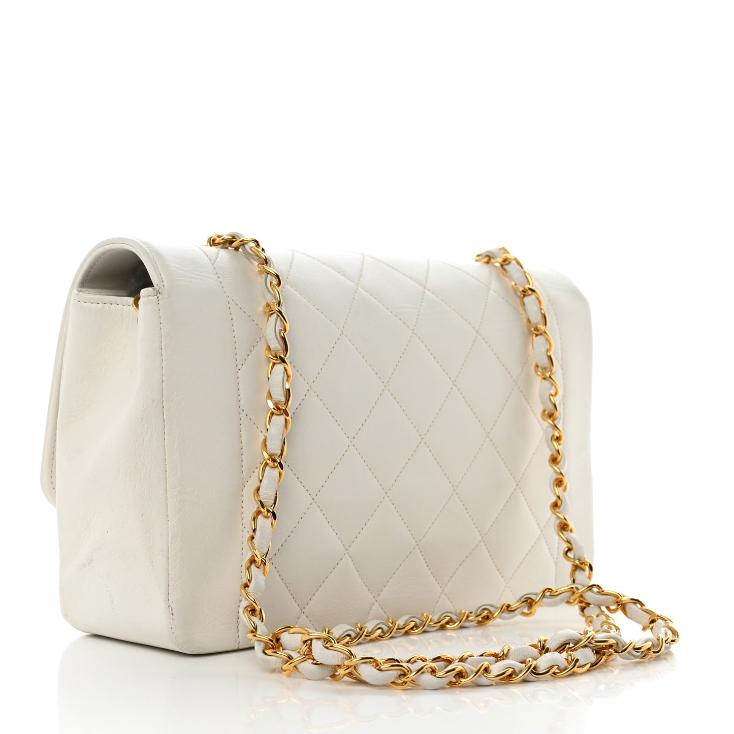 Lambskin Quilted Medium Single Flap White