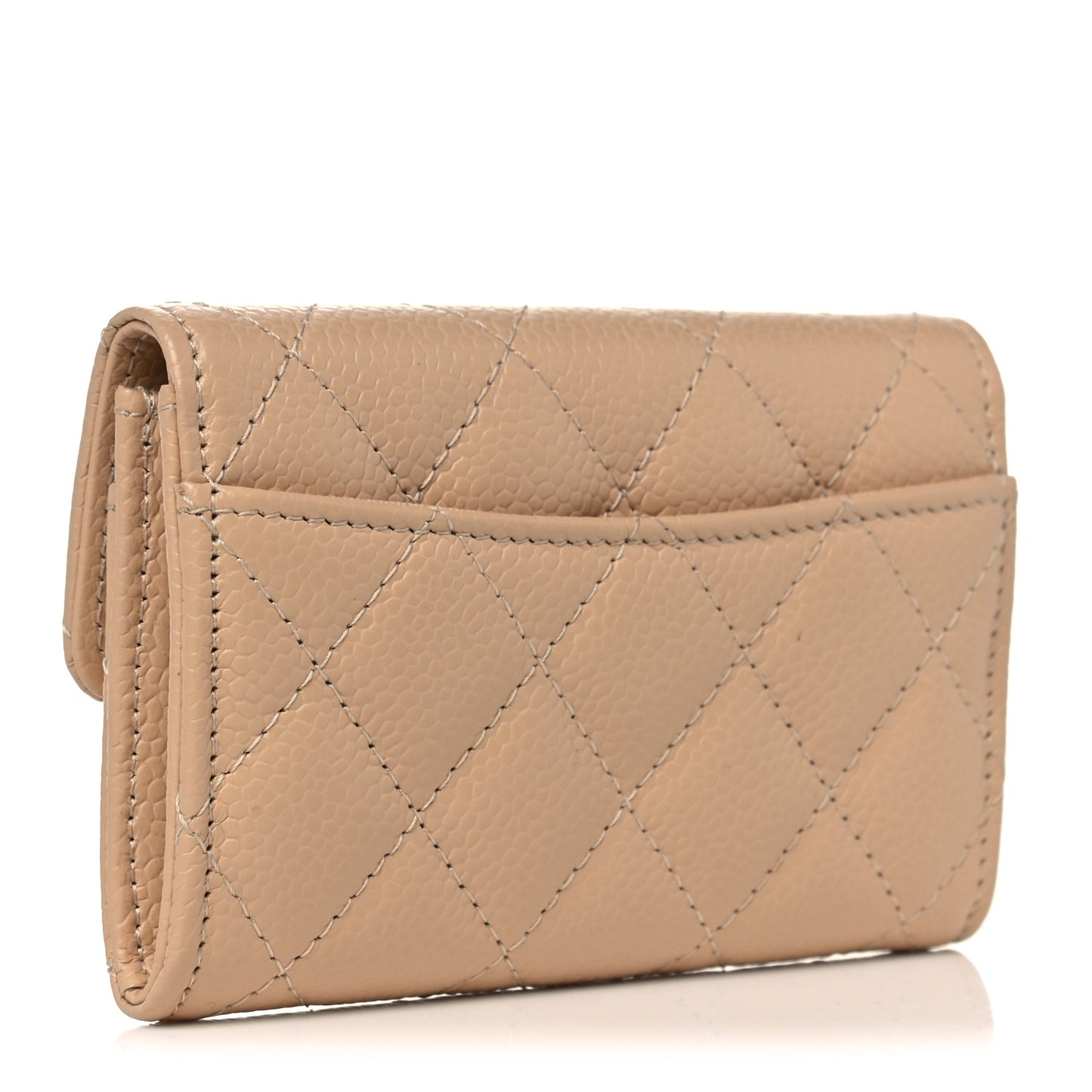 Caviar Quilted Flap Card Holder Wallet Beige