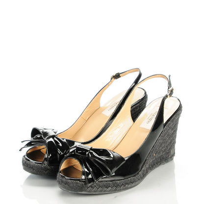 Valentino Garavani Patent Bow Espadrille Slingback Wedges Black 39 3 of 9