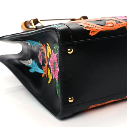 Gucci Calfskin Floral Embossed Diana Tote Bag Black Multicolor 9 of 9
