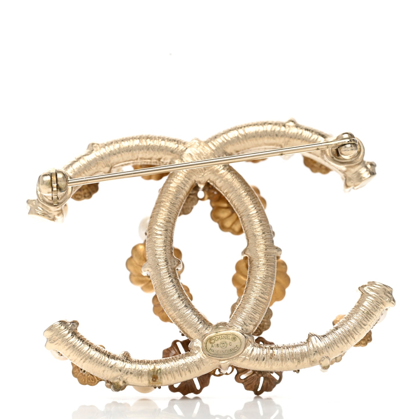 Pearl Camelia CC Brooch Gold