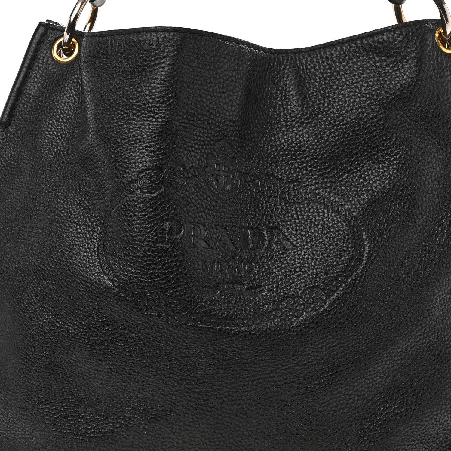 Prada Vitello Daino Embossed Logo Hobo Black 7 of 13