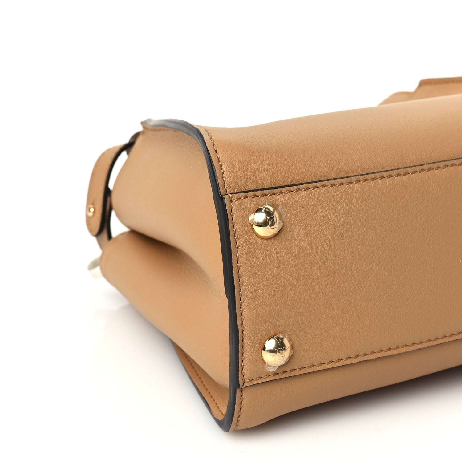 Fendi Vitello Seta Canvas FF Embroidered Mini Peekaboo Iconic Satchel Miele Scuro Poudre 8 of 9