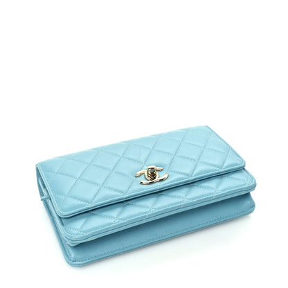 Chanel Lambskin Quilted Trendy CC Wallet On Chain WOC Light Blue 3 of 9