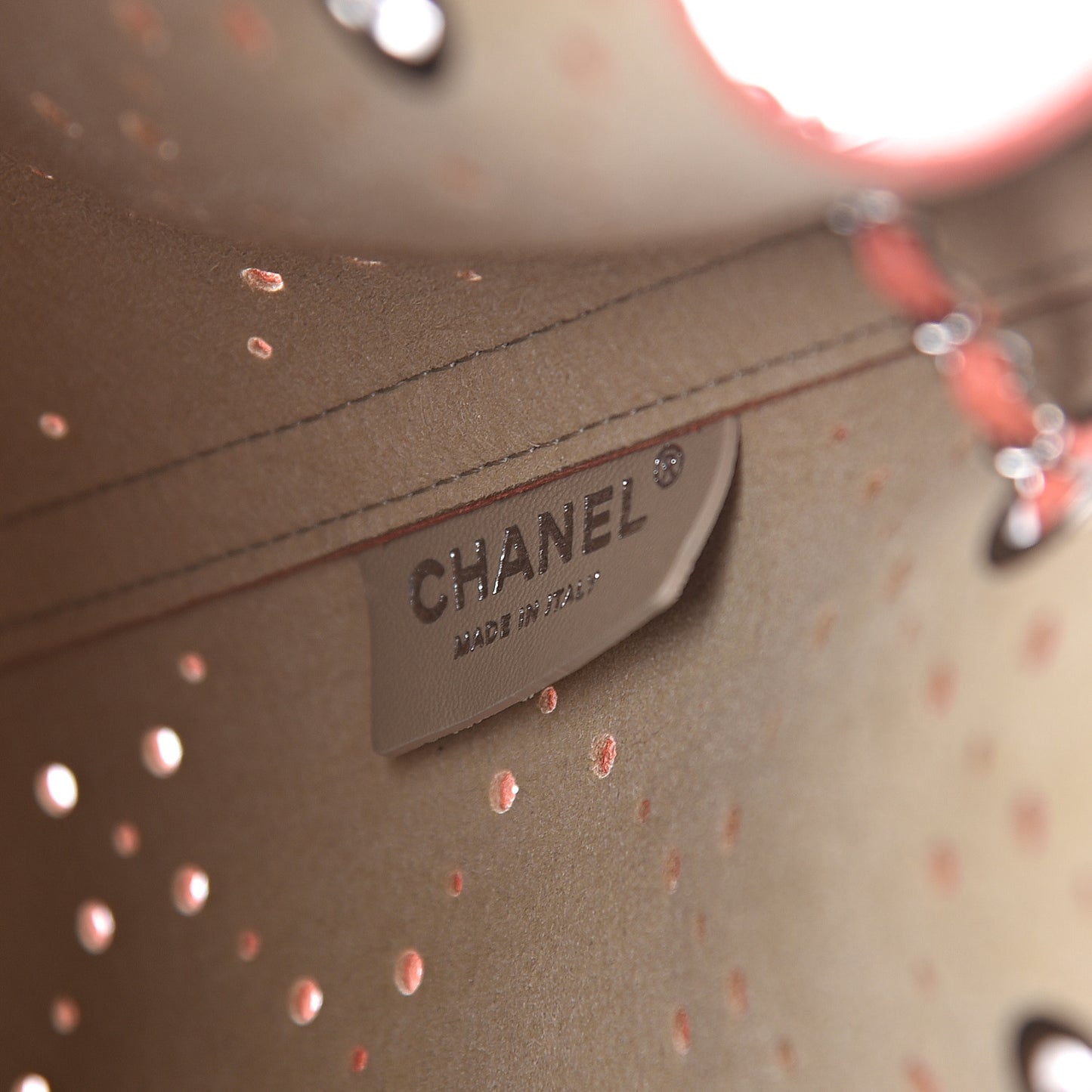 Caviar Perforated Drawstring CC Bag Coral Beige