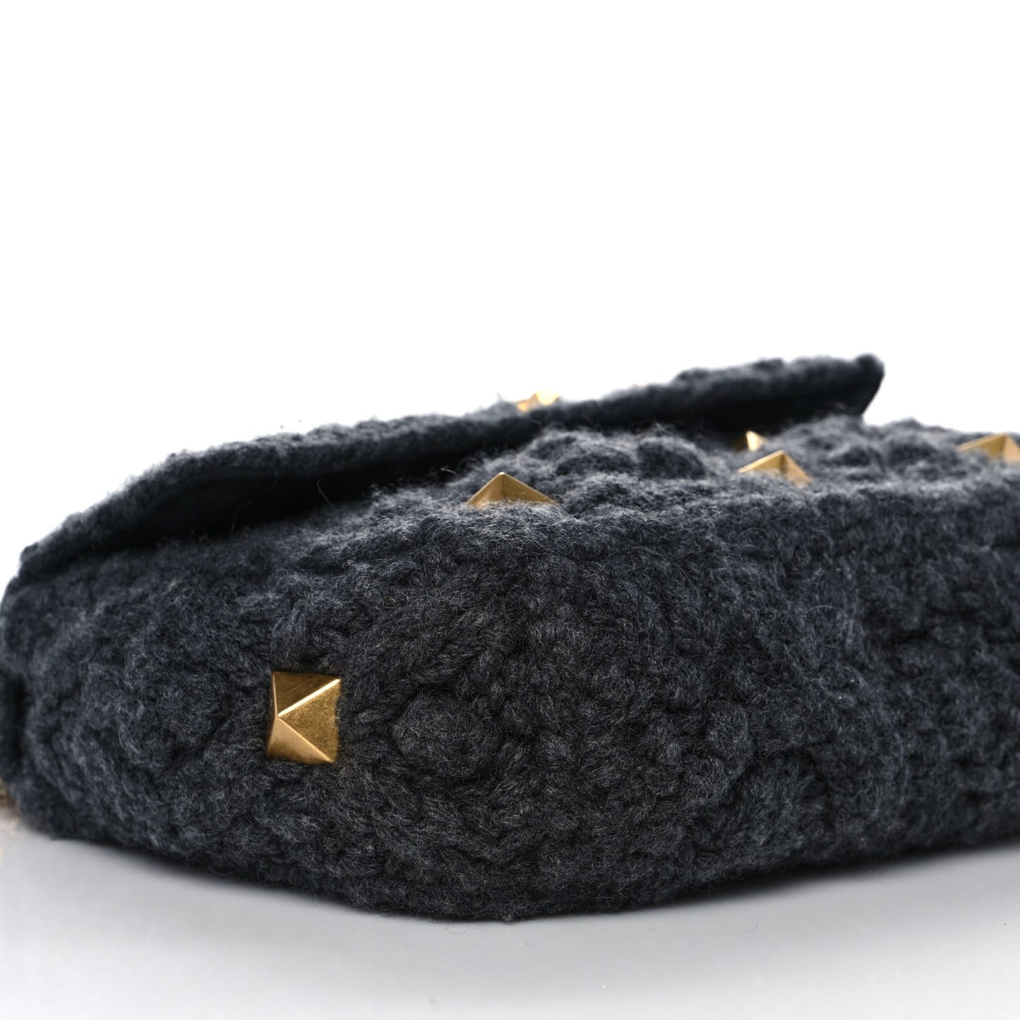 Cashmere Knit Medium Roman Stud Shoulder Bag Grey