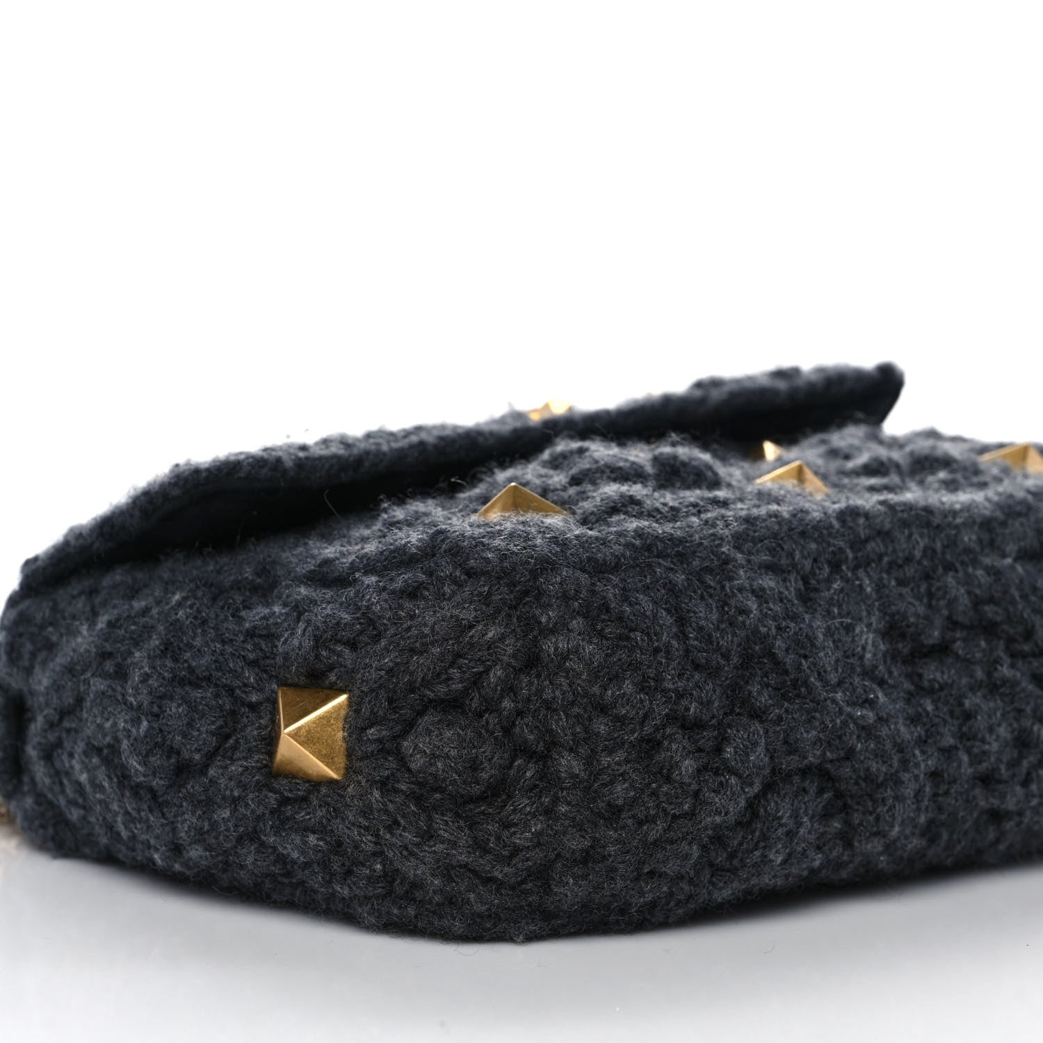 Valentino Garavani Cashmere Knit Medium Roman Stud Shoulder Bag Grey 9 of 10