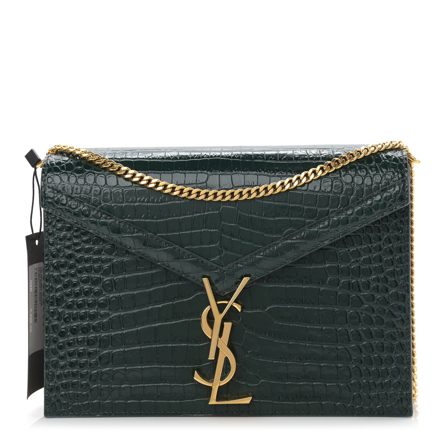 Saint Laurent Calfskin Crocodile Embossed Monogram Cassandra Clasp Bag Dark Mint 1 of 8