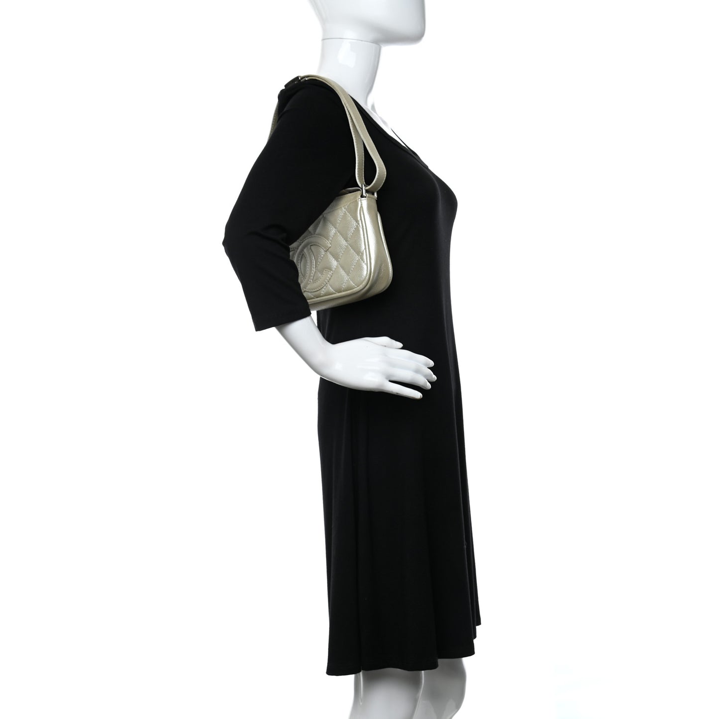 Metallic Caviar Quilted Timeless CC Shoulder Bag Gold