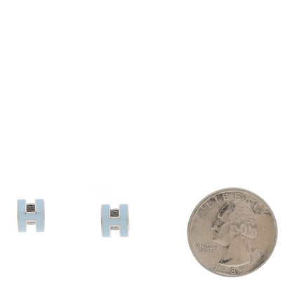 Hermes Palladium Lacquered Mini Pop H Earrings Celeste 2 of 6