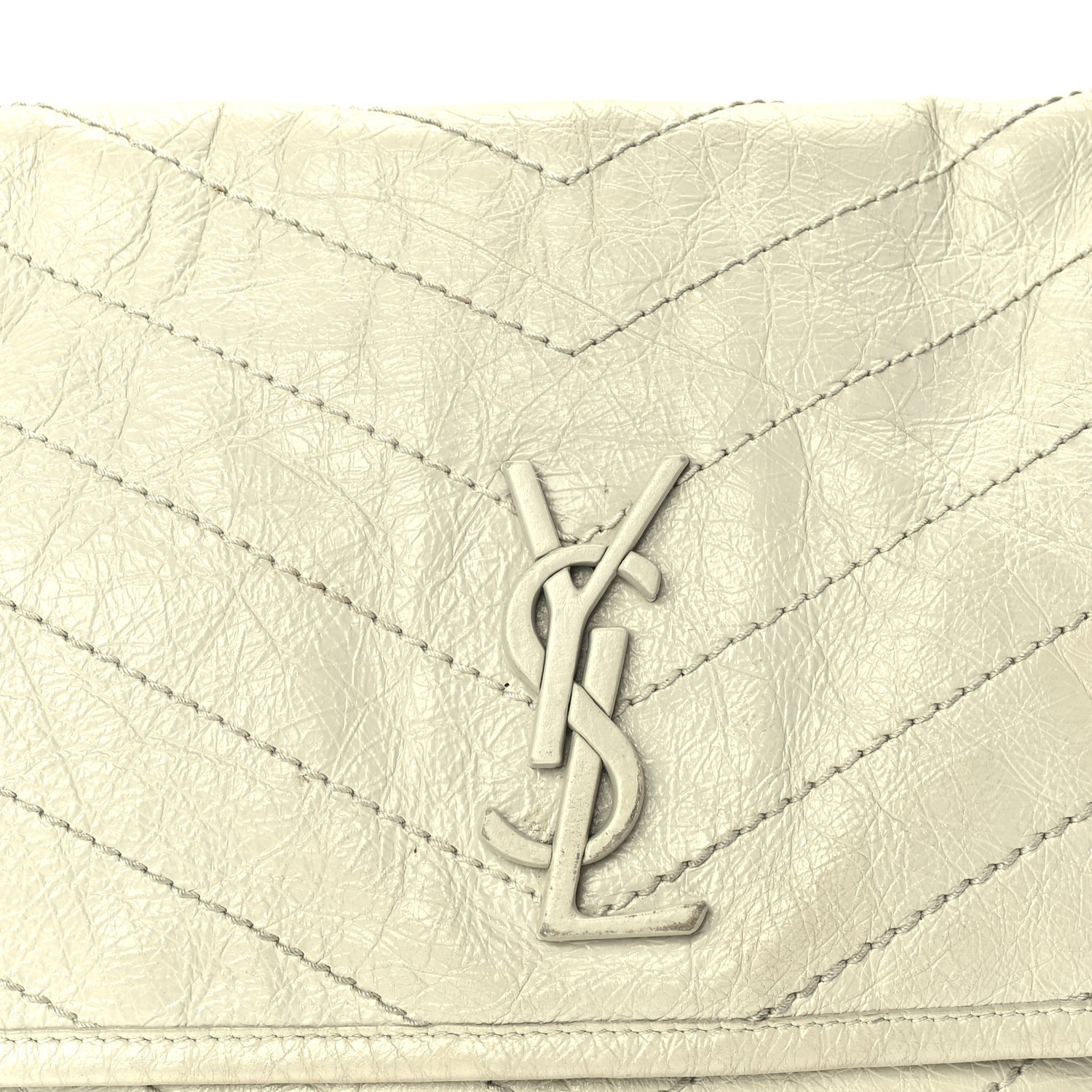 Saint Laurent Crinkled Calfskin Matelasse Monogram Medium Niki Chain Satchel Crema Soft 6 of 8