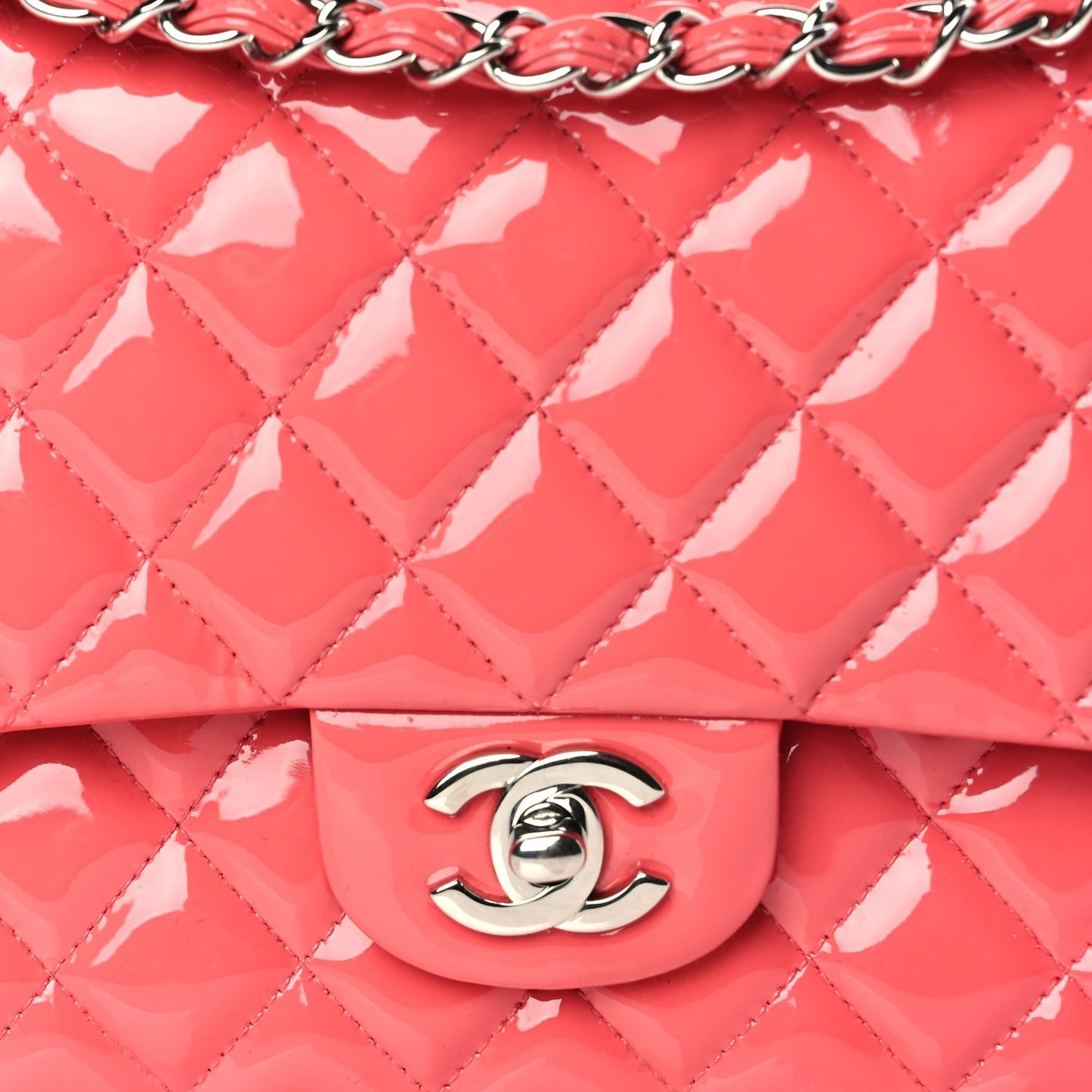 Patent Quilted Medium Double Flap Dark Pink