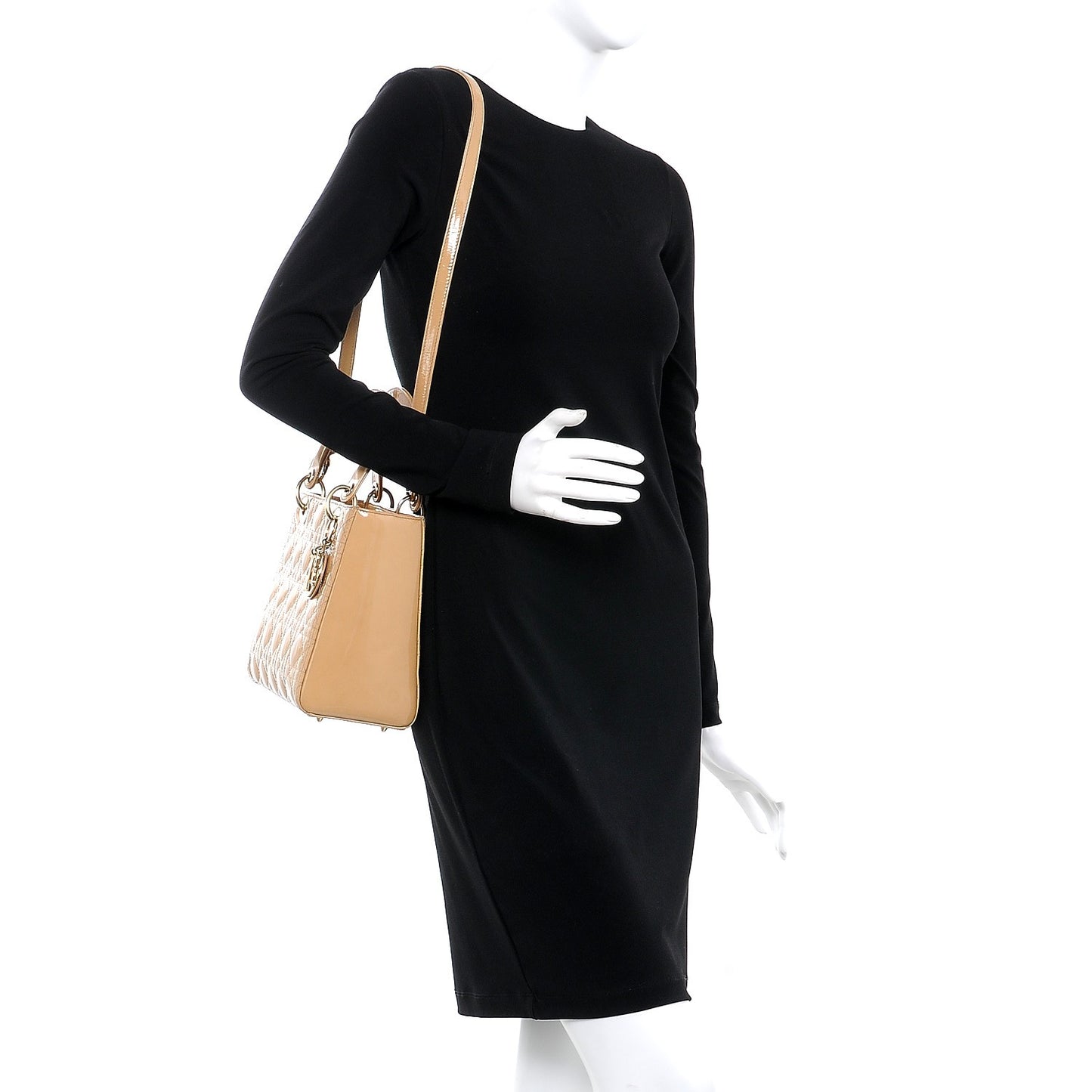 Patent Cannage Medium Lady Dior Beige