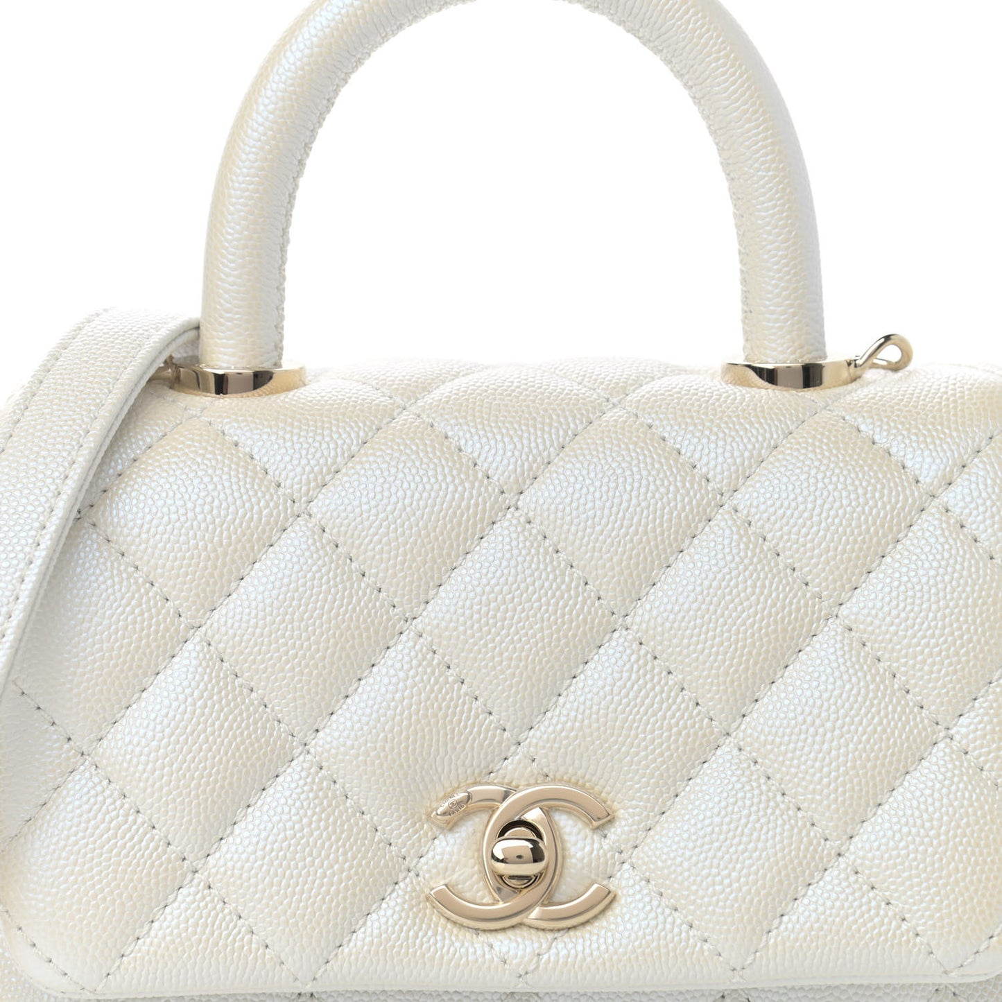 Iridescent Caviar Quilted Extra Mini Coco Handle Flap White